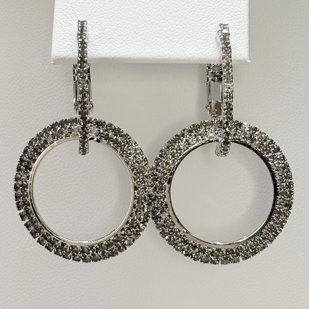 NWT Gray & Silver 2-in-1 Rhinestone Hoop Earrings